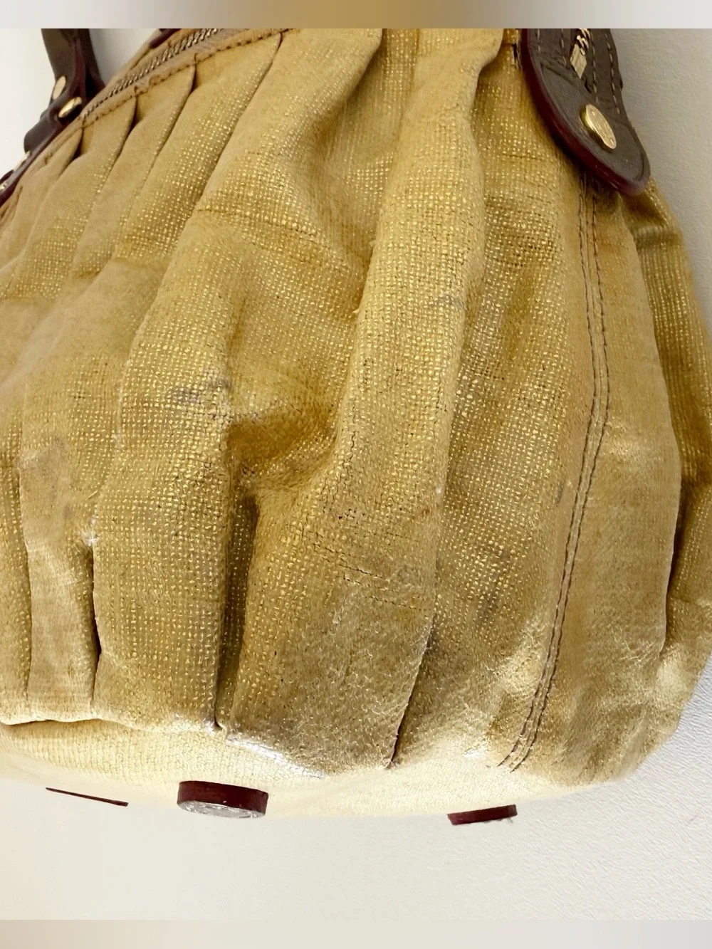 MZ Wallace Bag Bedford Bea Leather Pleated Canvas Satchel Metallic Gold - Picture 5 of 16